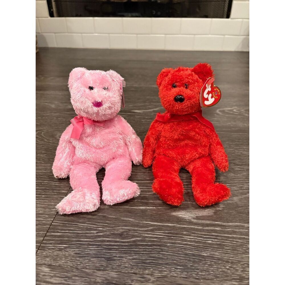 TY Beanie Babies 2001-2004 Lot Of 2 Pink & Red Bears Stuffed Animals